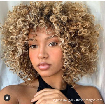 Vigorous Heat Resistant Short Afro Costume For Women Dropshipping Bangs Brown Color Bob Style Pixie Wigs Synthetic